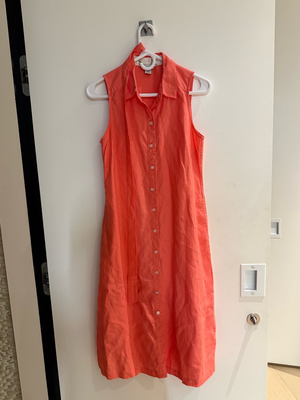 Tommy Bahama Coral Pink 100% linen Sleeveless Button-Front Midi Dress